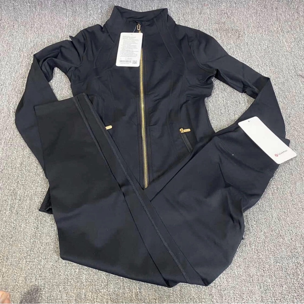 Black Activewear Set with Gold Accents